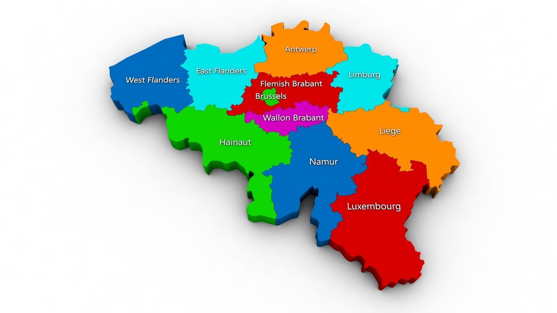Belgium map - Political regions and flag 3D model_1