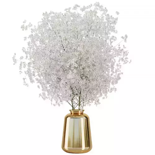 Babys Breath Bouquet In Gold Vase