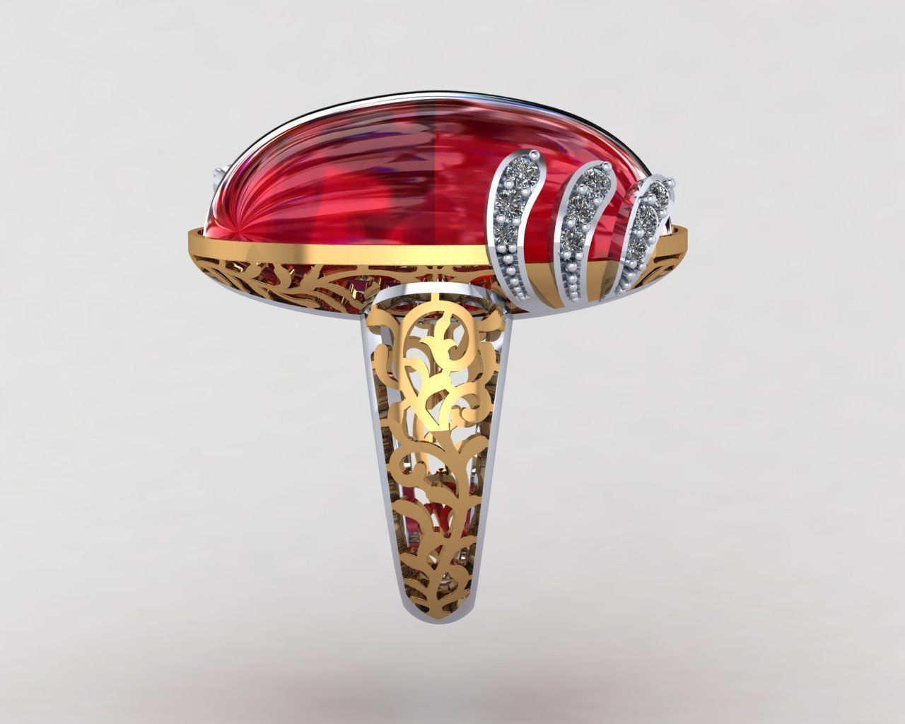 Oval Big Stone Red Ruby Diamond Ring 3D print model_3