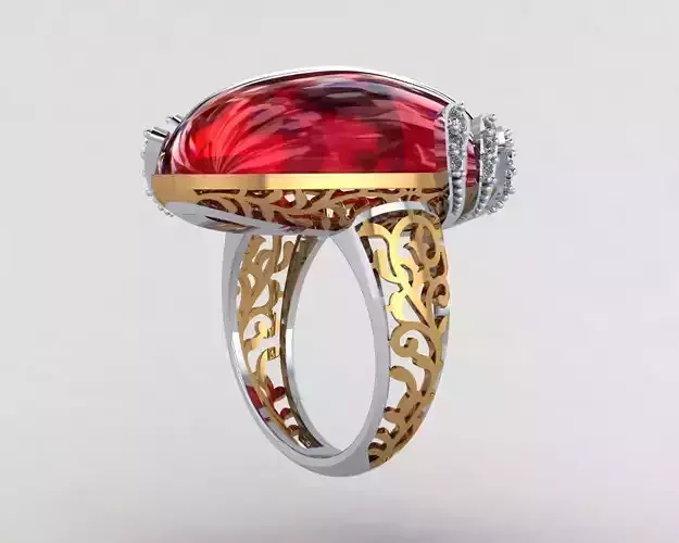 Oval Big Stone Red Ruby Diamond Ring