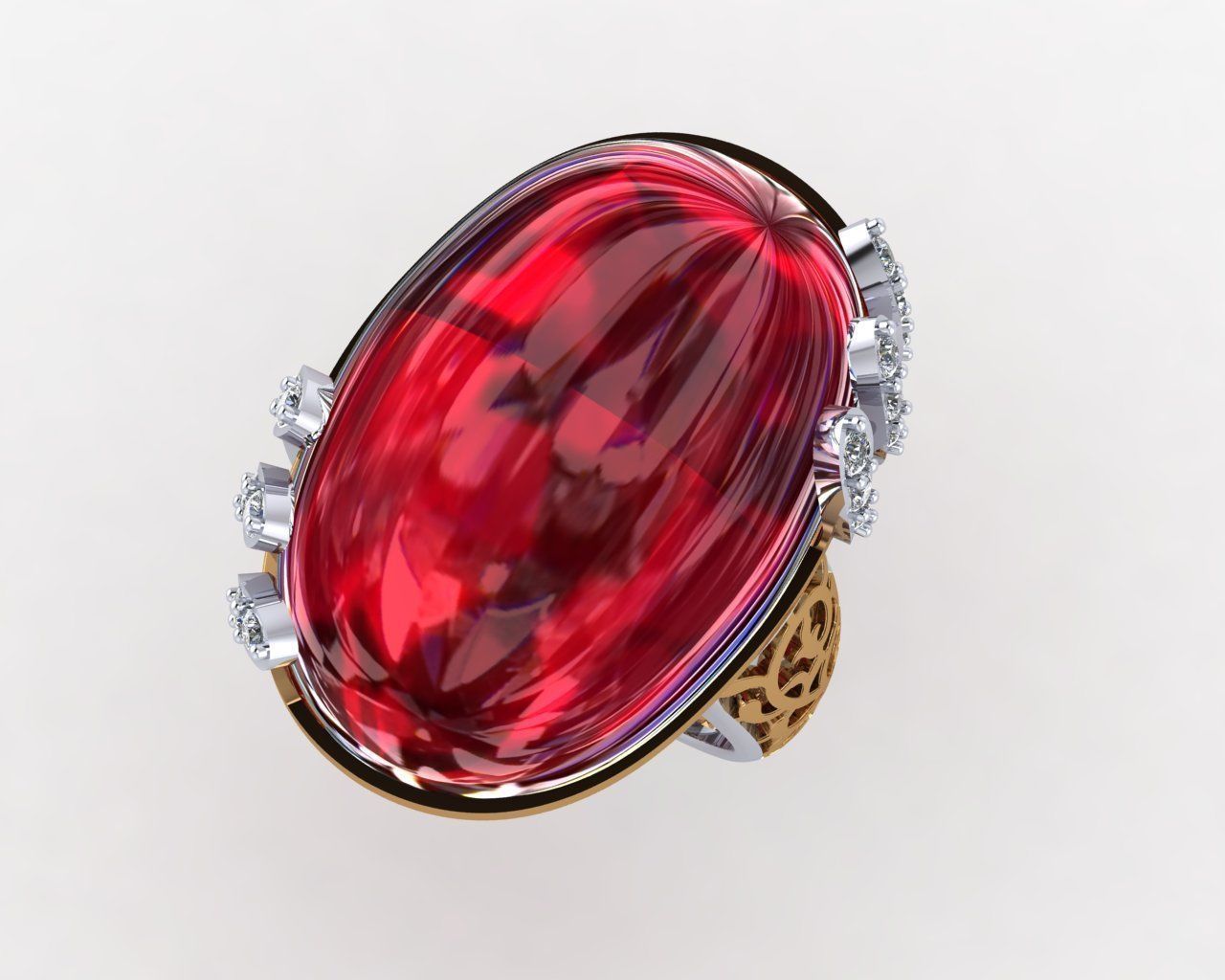Oval Big Stone Red Ruby Diamond Ring 3D print model_1