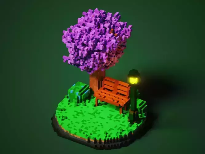 Serene Park Bench Voxel Art 3D model