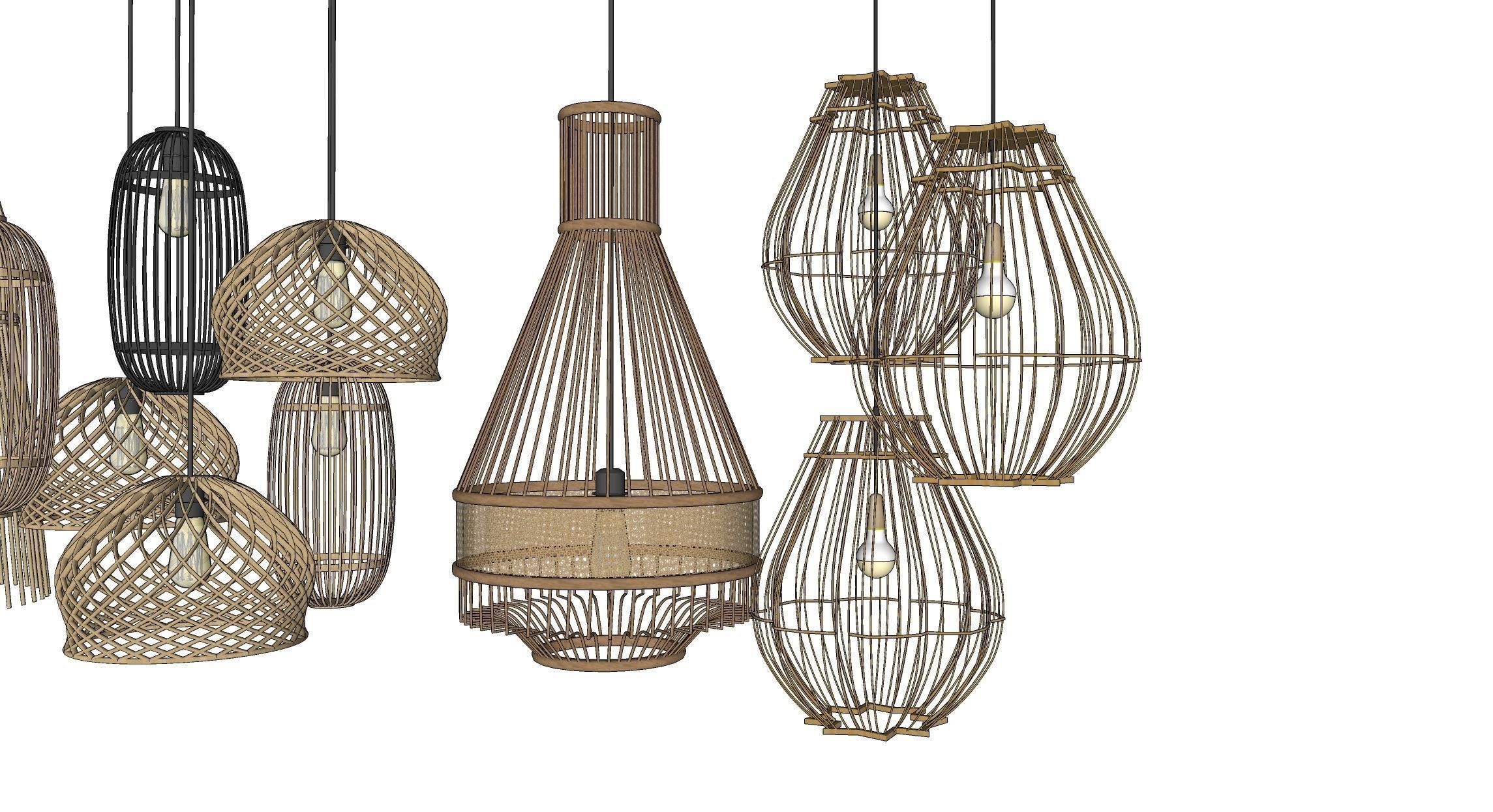 Bamboo rattan Lantern Pendant hanging Lamp  3D model_6