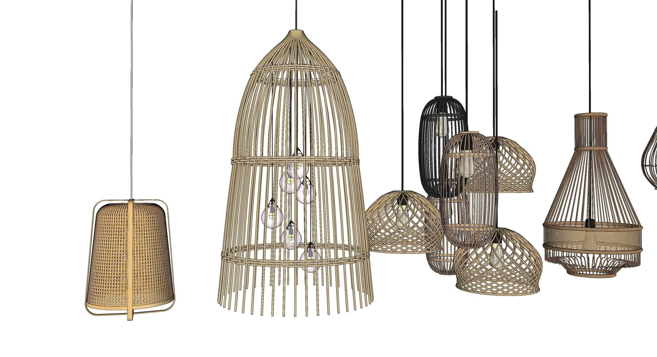 Bamboo rattan Lantern Pendant hanging Lamp  3D model_4