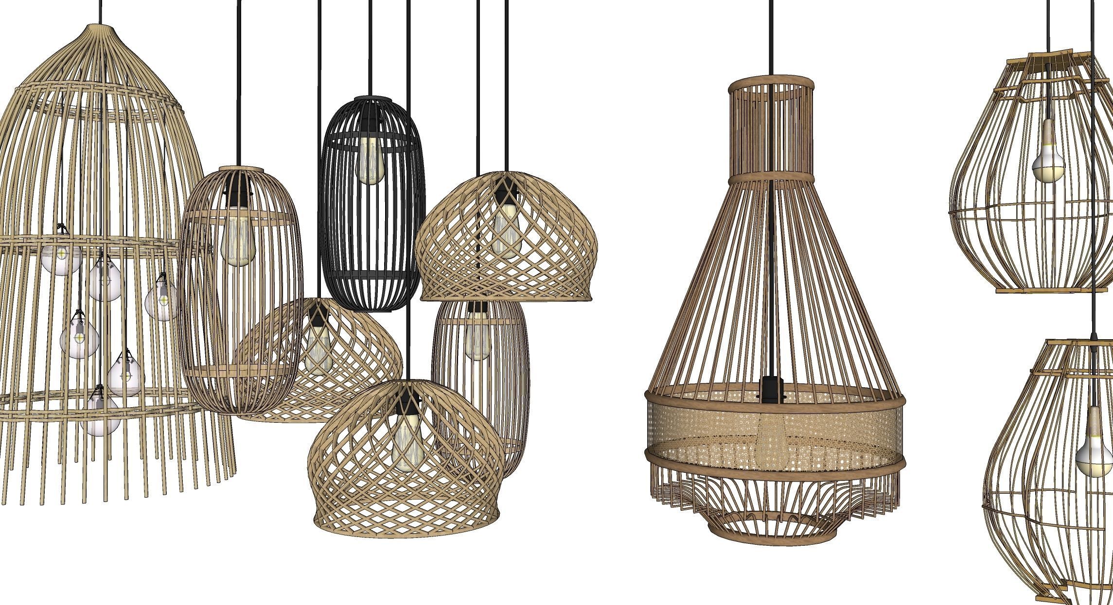 Bamboo rattan Lantern Pendant hanging Lamp  3D model_5