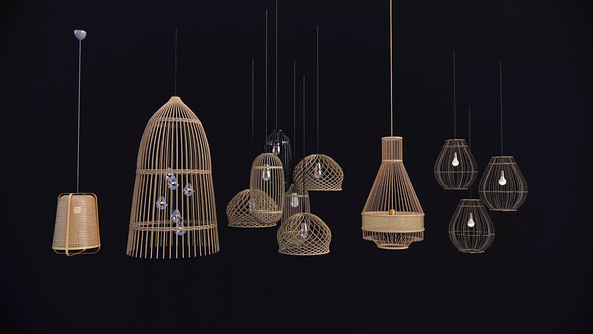 Bamboo rattan Lantern Pendant hanging Lamp  3D model_0