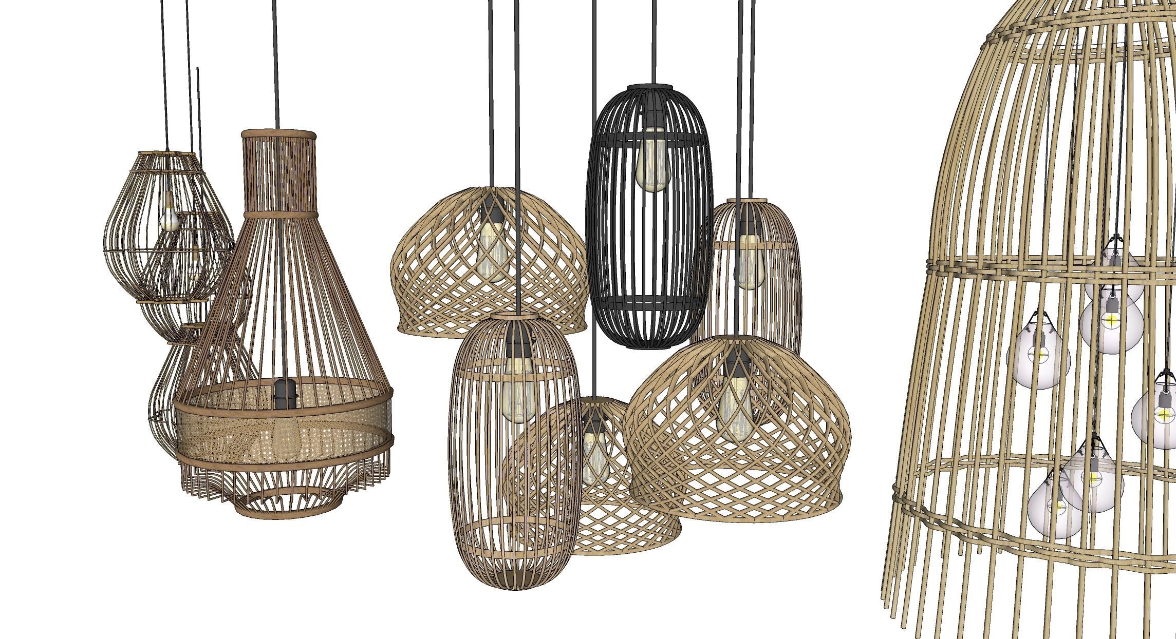 Bamboo rattan Lantern Pendant hanging Lamp  3D model_7