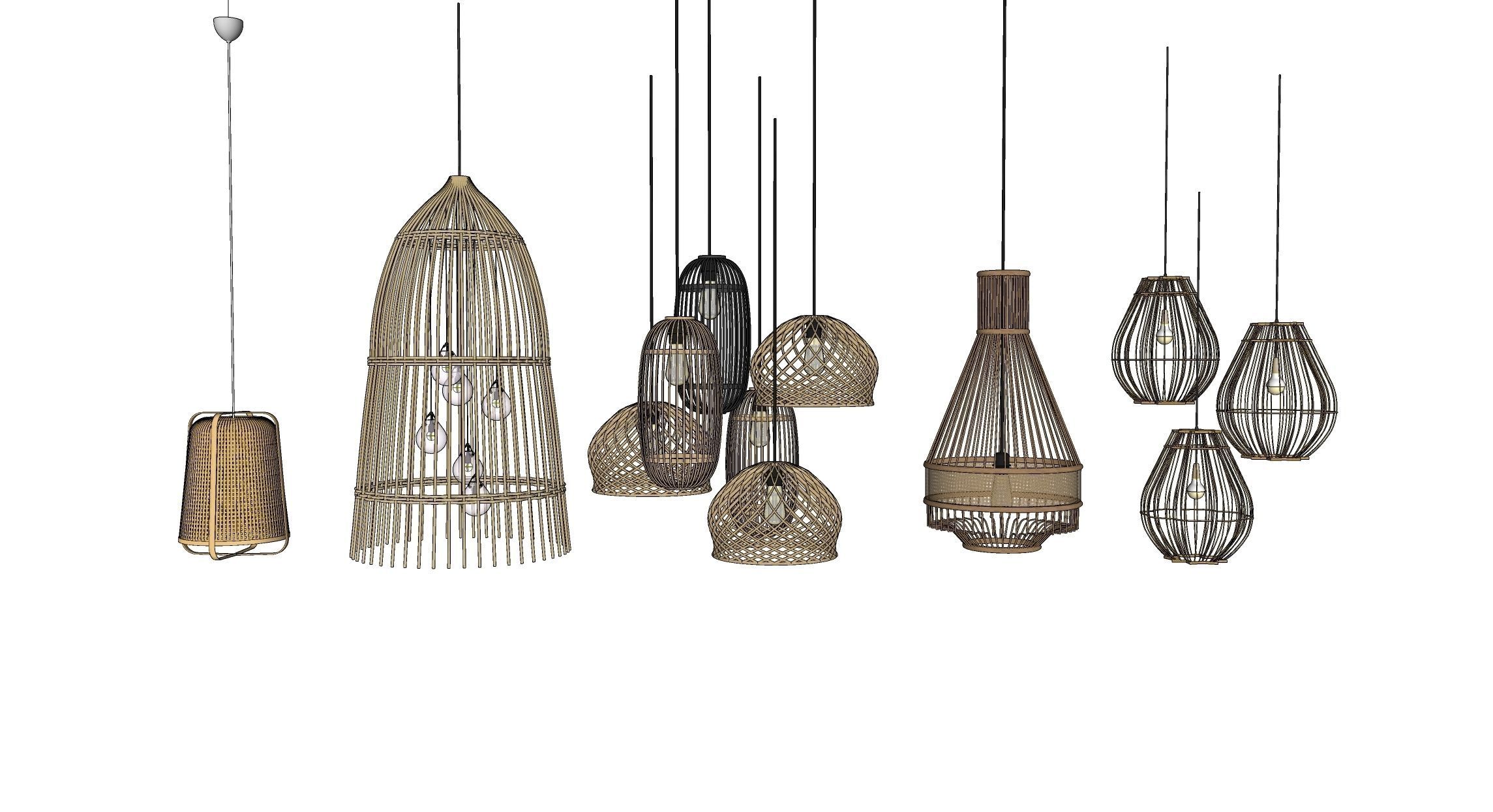Bamboo rattan Lantern Pendant hanging Lamp  3D model_3