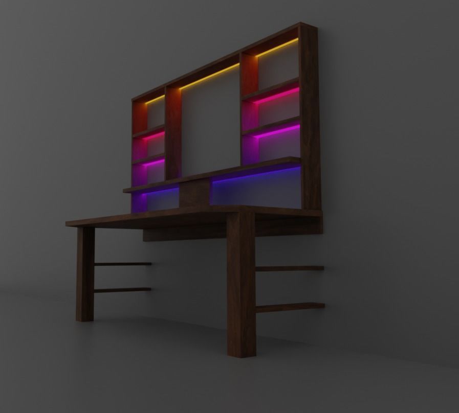 Rgb gaming desk wood gaming table lowpoly game ready 3d model  Low-poly 3D model_1