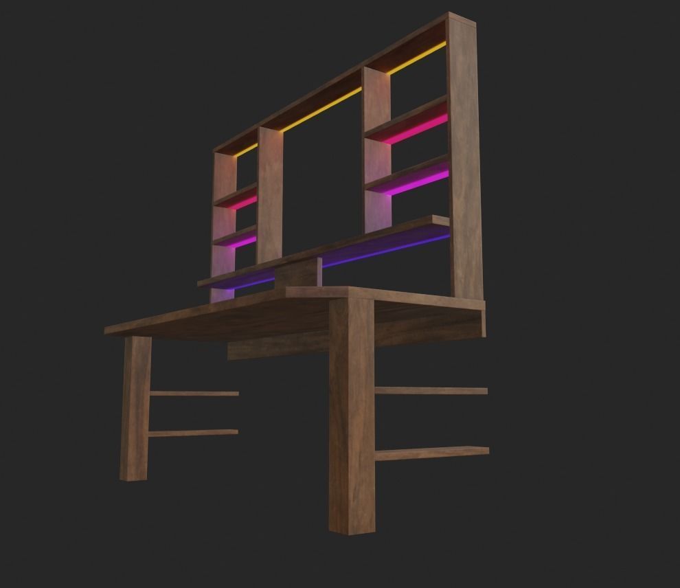 Rgb gaming desk wood gaming table lowpoly game ready 3d model  Low-poly 3D model_3