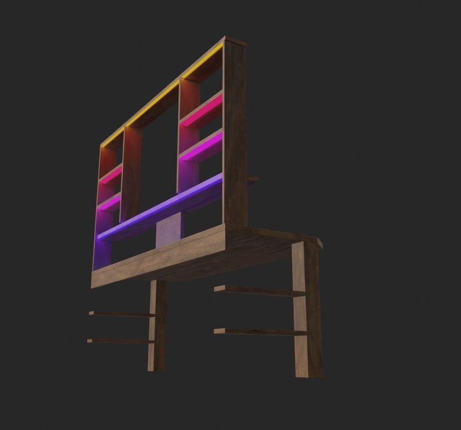 Rgb gaming desk wood gaming table lowpoly game ready 3d model  Low-poly 3D model_5