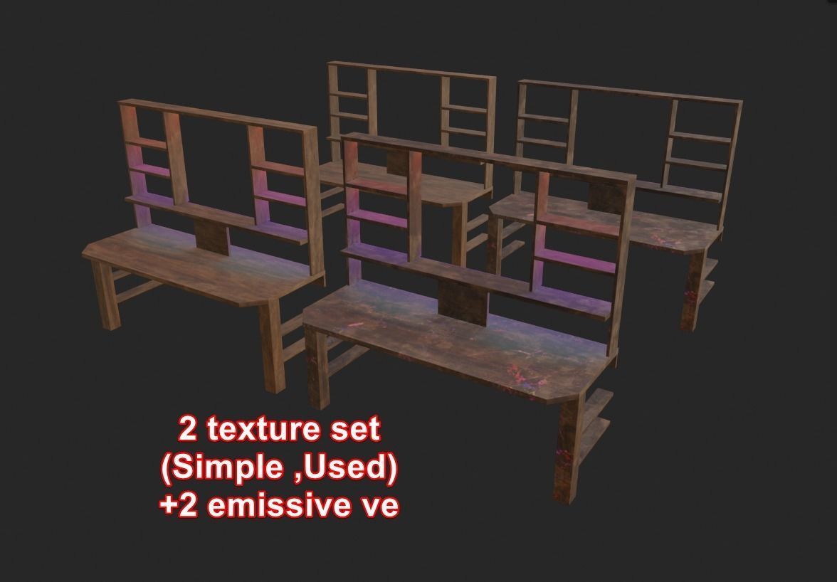 Rgb gaming desk wood gaming table lowpoly game ready 3d model  Low-poly 3D model_7