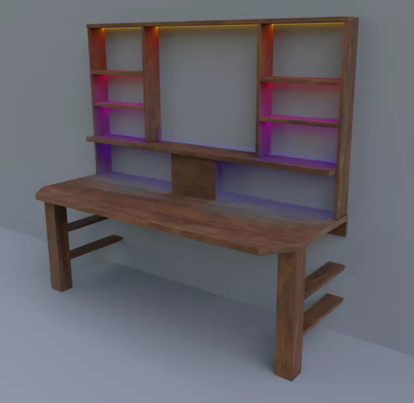 Rgb gaming desk wood gaming table lowpoly game ready 3d model  Low-poly 3D model_0