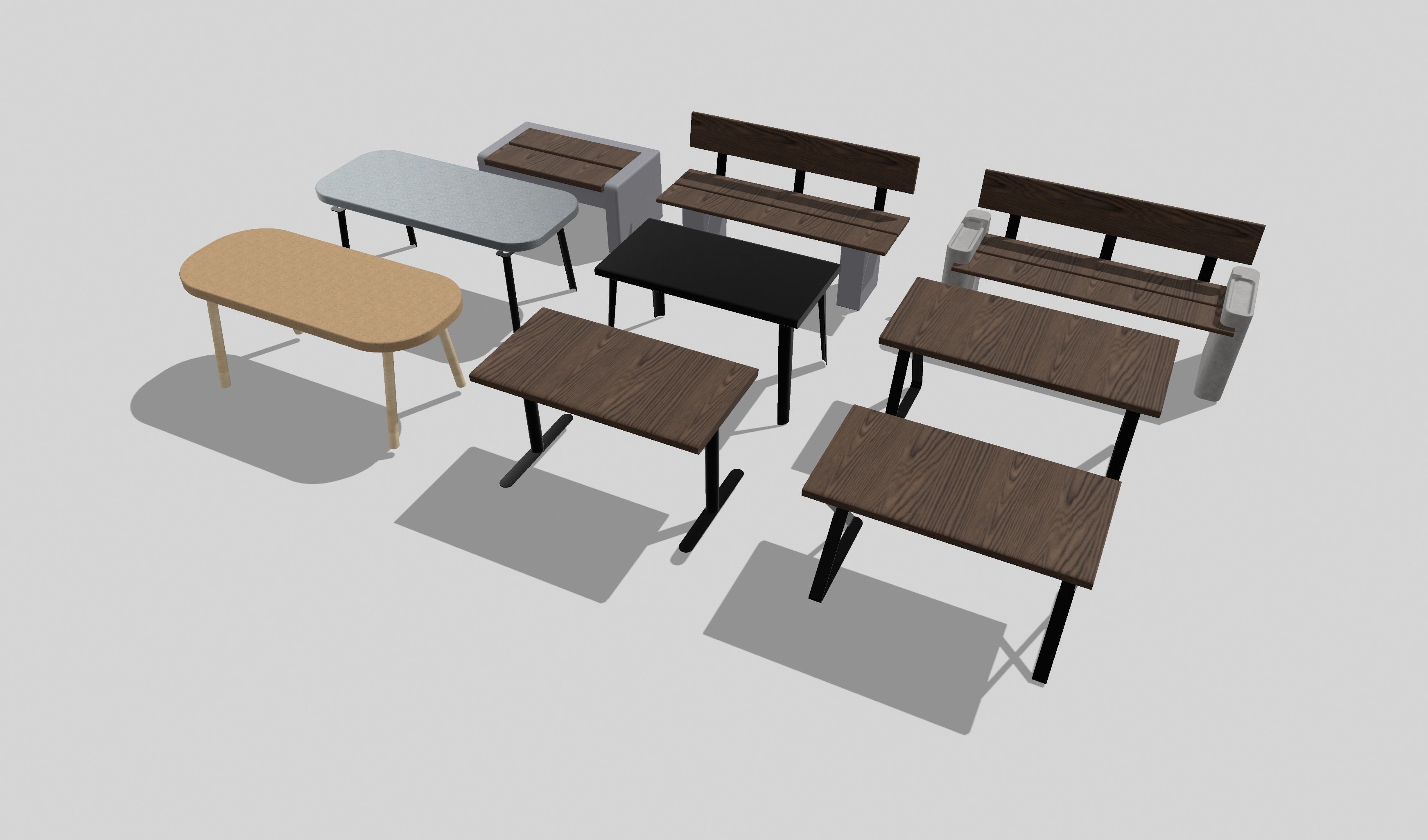Bench and Desk Low-poly 3D model_5