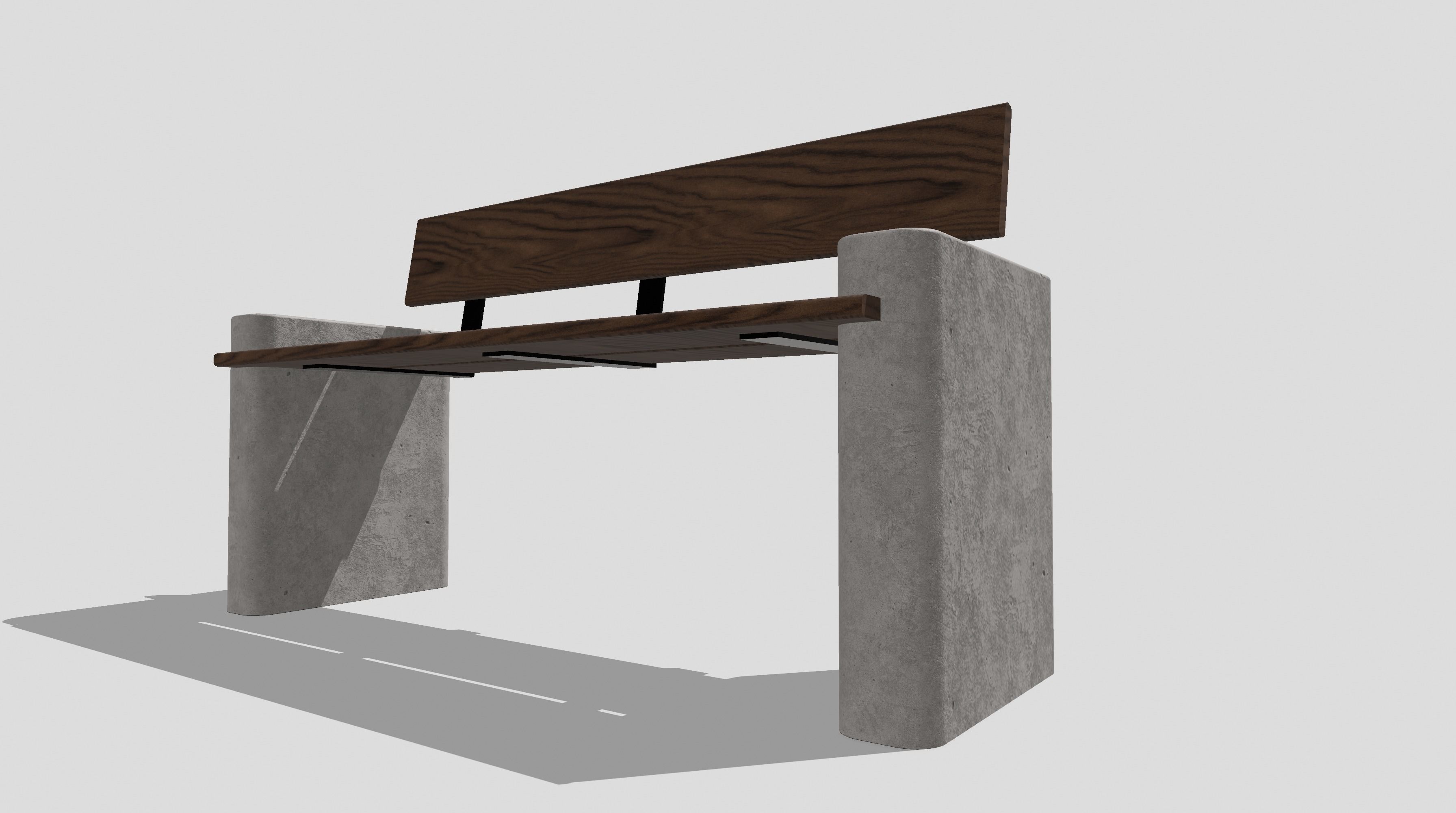 Bench and Desk Low-poly 3D model_1