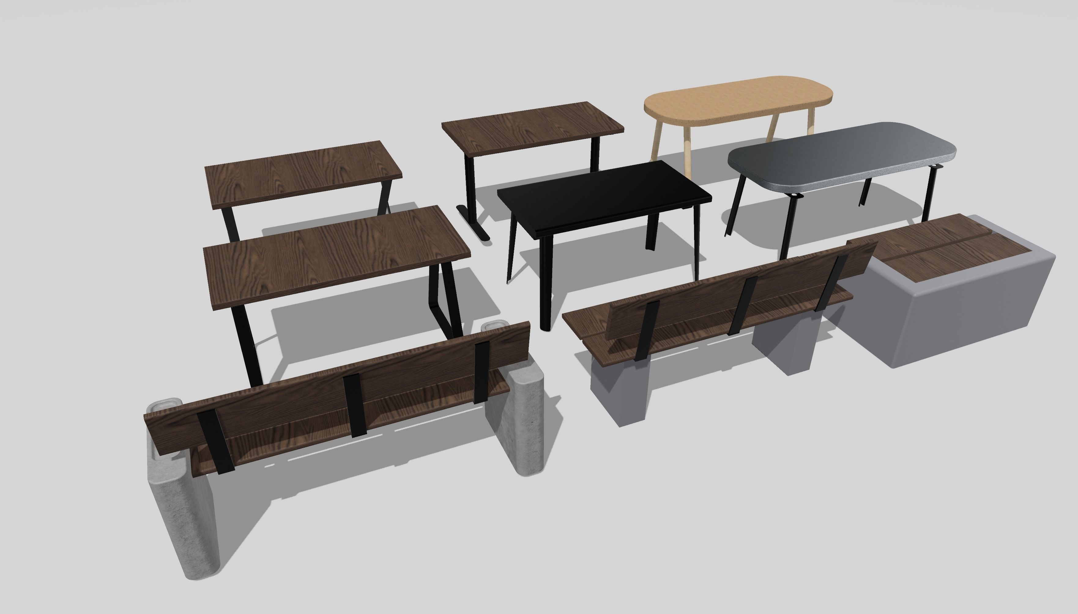 Bench and Desk Low-poly 3D model_6