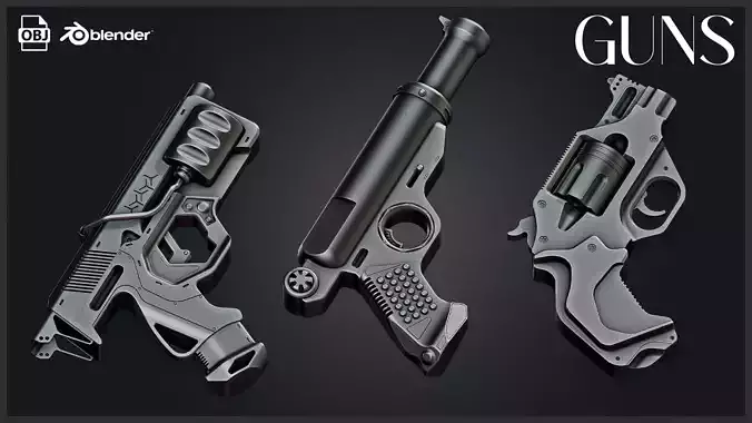 3D Gun Kitbash OBJ BLENDFILES 3D model