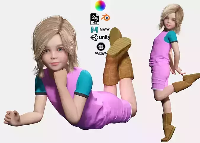 Sunny  Realistic Girl Low-poly 3D model