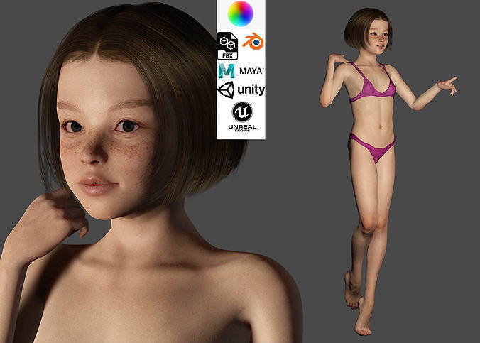Mei Ling Realistic Asian Teenage Girl in Pink Swimsuit Low-poly 3D model