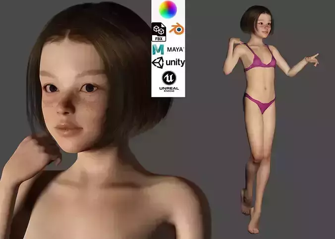 Mei Ling Realistic Asian Teenage Girl in Pink Swimsuit Low-poly 3D model
