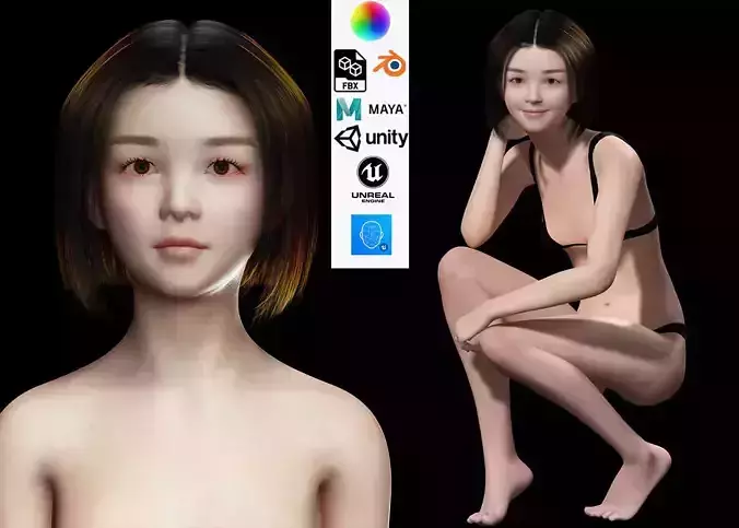 Kimiko  Fully Rigged and Game-Ready Asian Teen in Swimsuit Low-poly 3D model