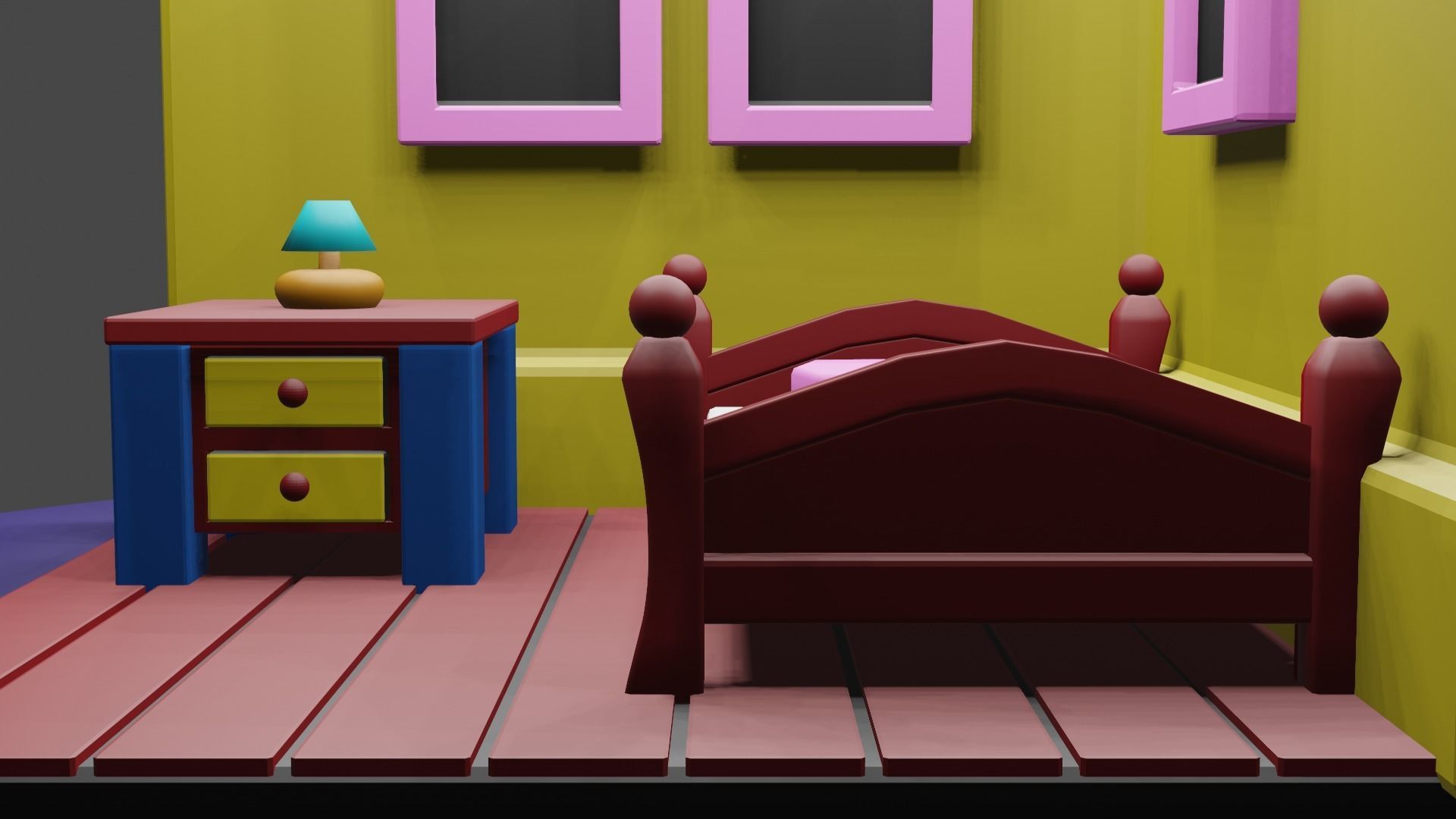 Low poly simple isometric bedroom Low-poly 3D model_4