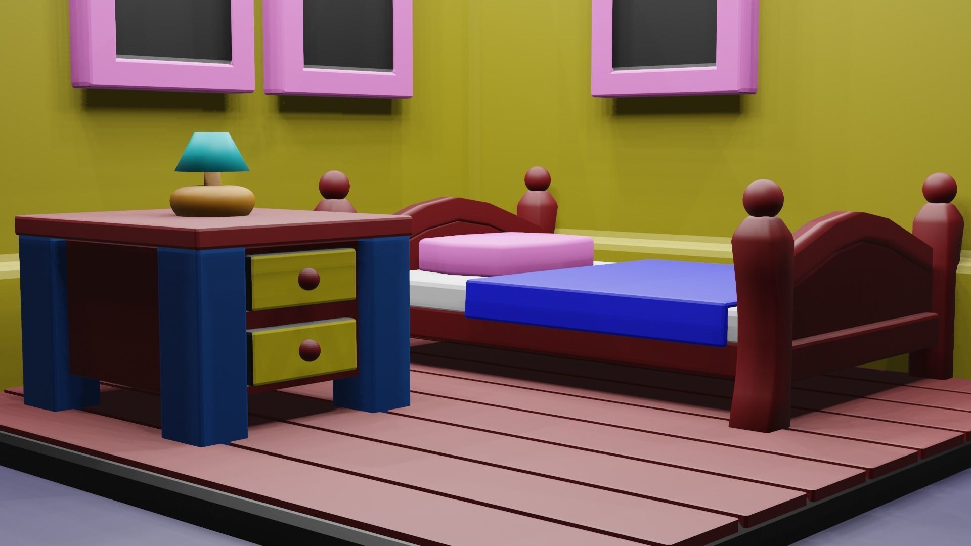 Low poly simple isometric bedroom Low-poly 3D model_2