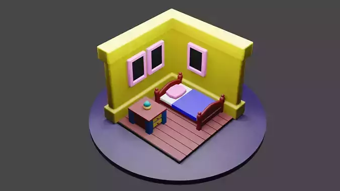 Low poly simple isometric bedroom