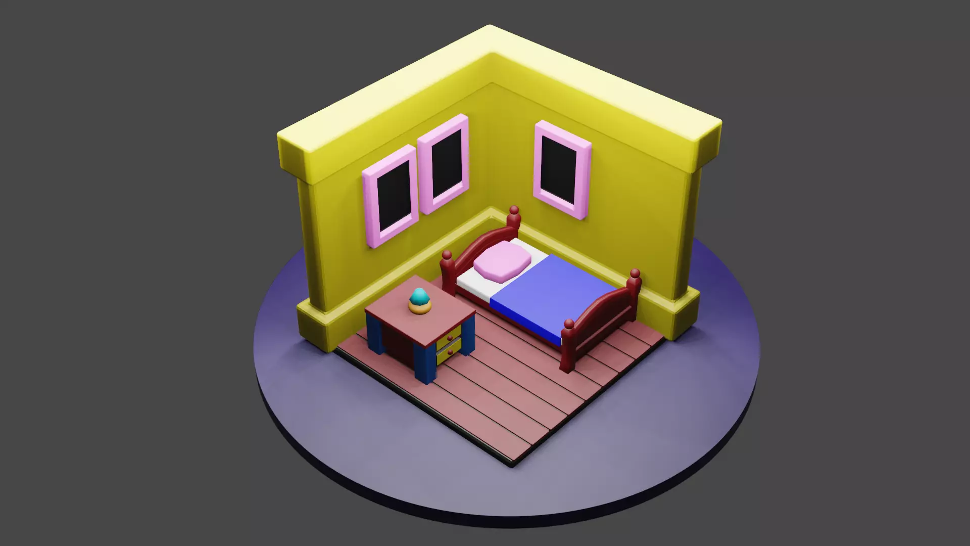 Low poly simple isometric bedroom Low-poly 3D model_0
