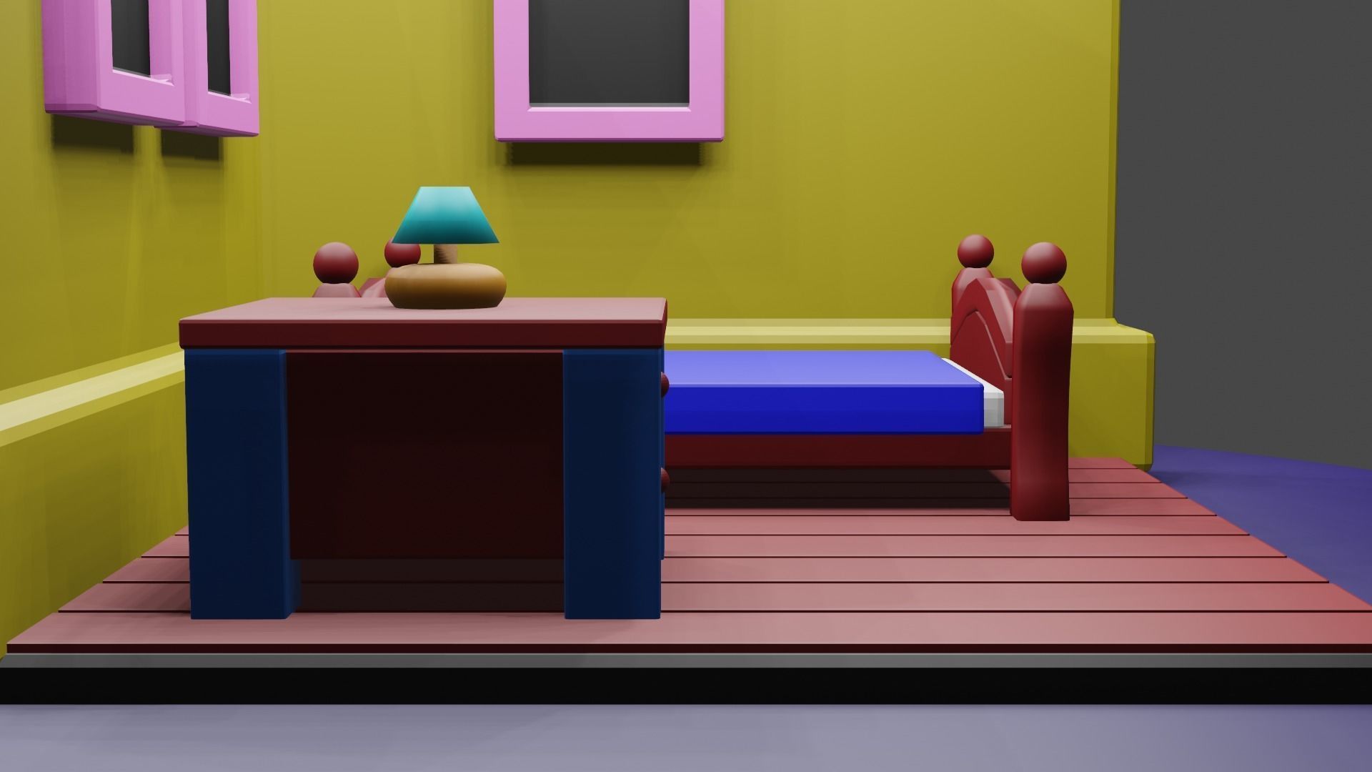 Low poly simple isometric bedroom Low-poly 3D model_3