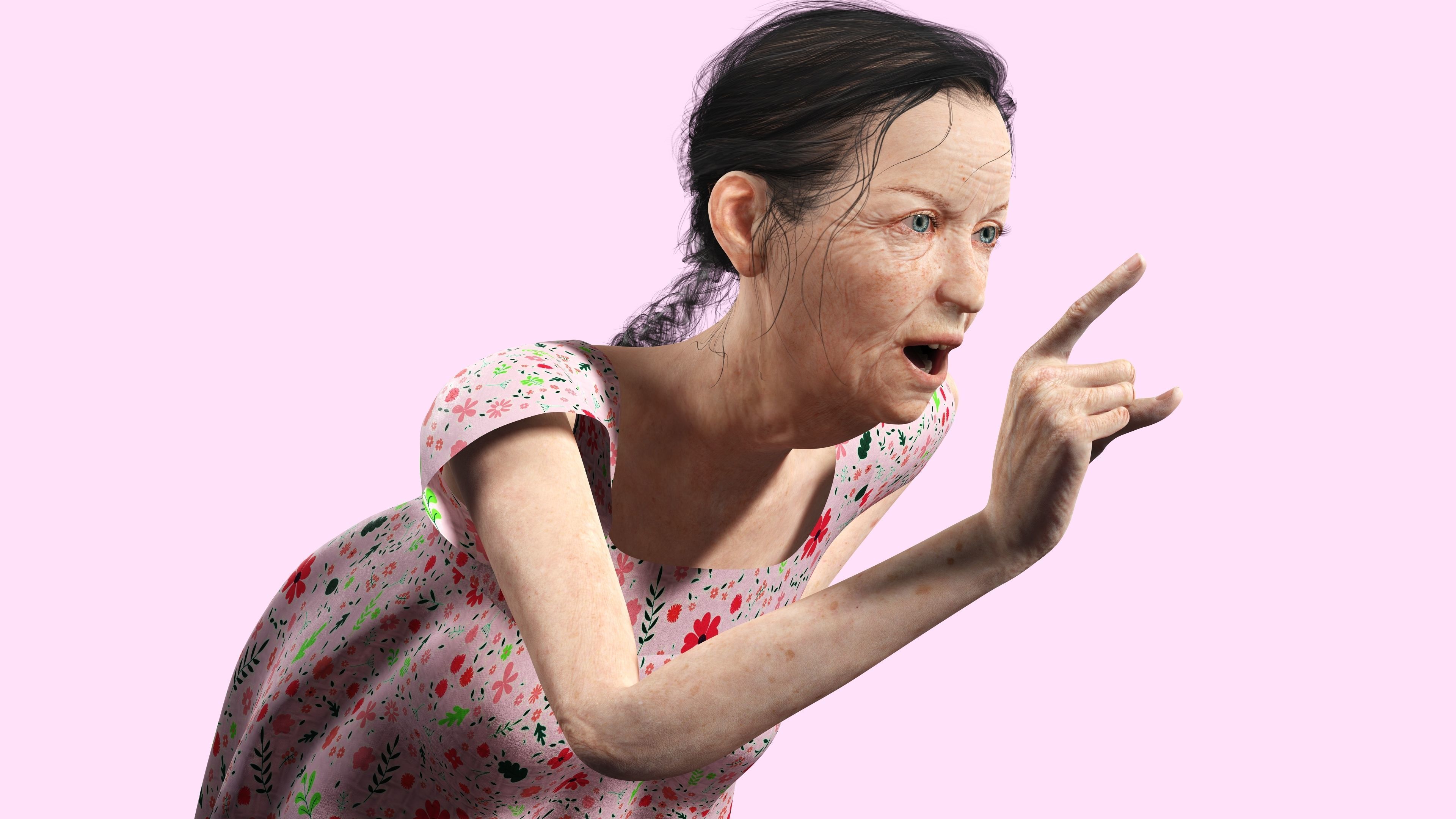 Evelyn - Realistic Old Woman Low-poly 3D model_9