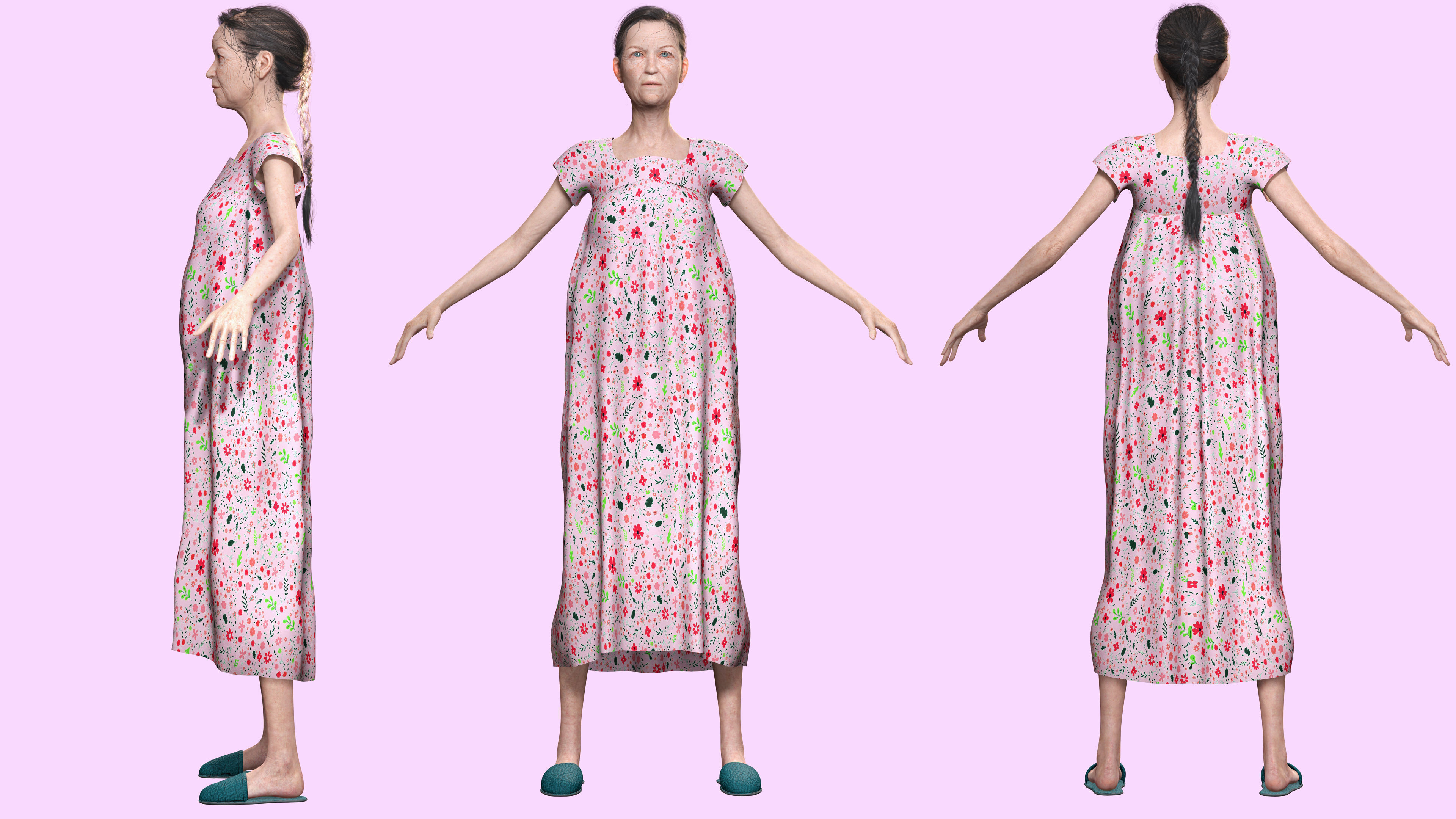 Evelyn - Realistic Old Woman Low-poly 3D model_2