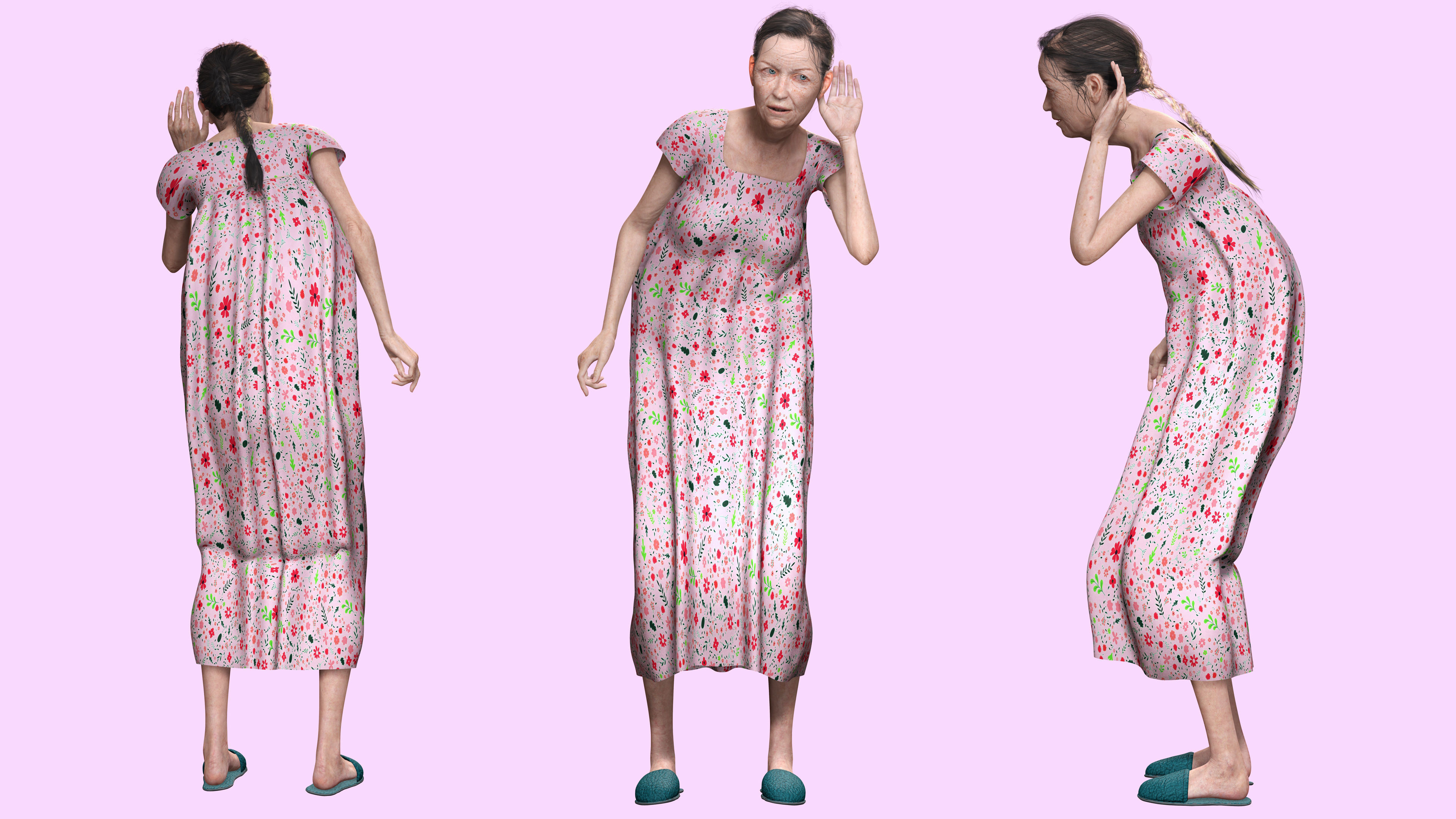 Evelyn - Realistic Old Woman Low-poly 3D model_1