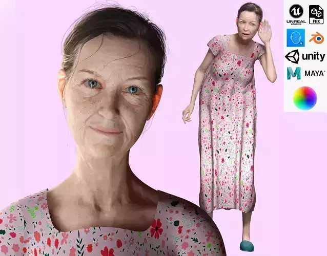 Evelyn - Realistic Old Woman Low-poly 3D model Evelyn - Realistic Old Woman Low-poly 3D model