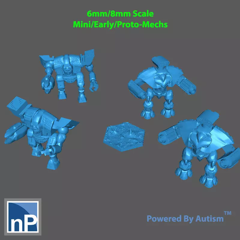 6mm-8mm Mini-Early-Proto-mechs pack 3 Free 3D print model