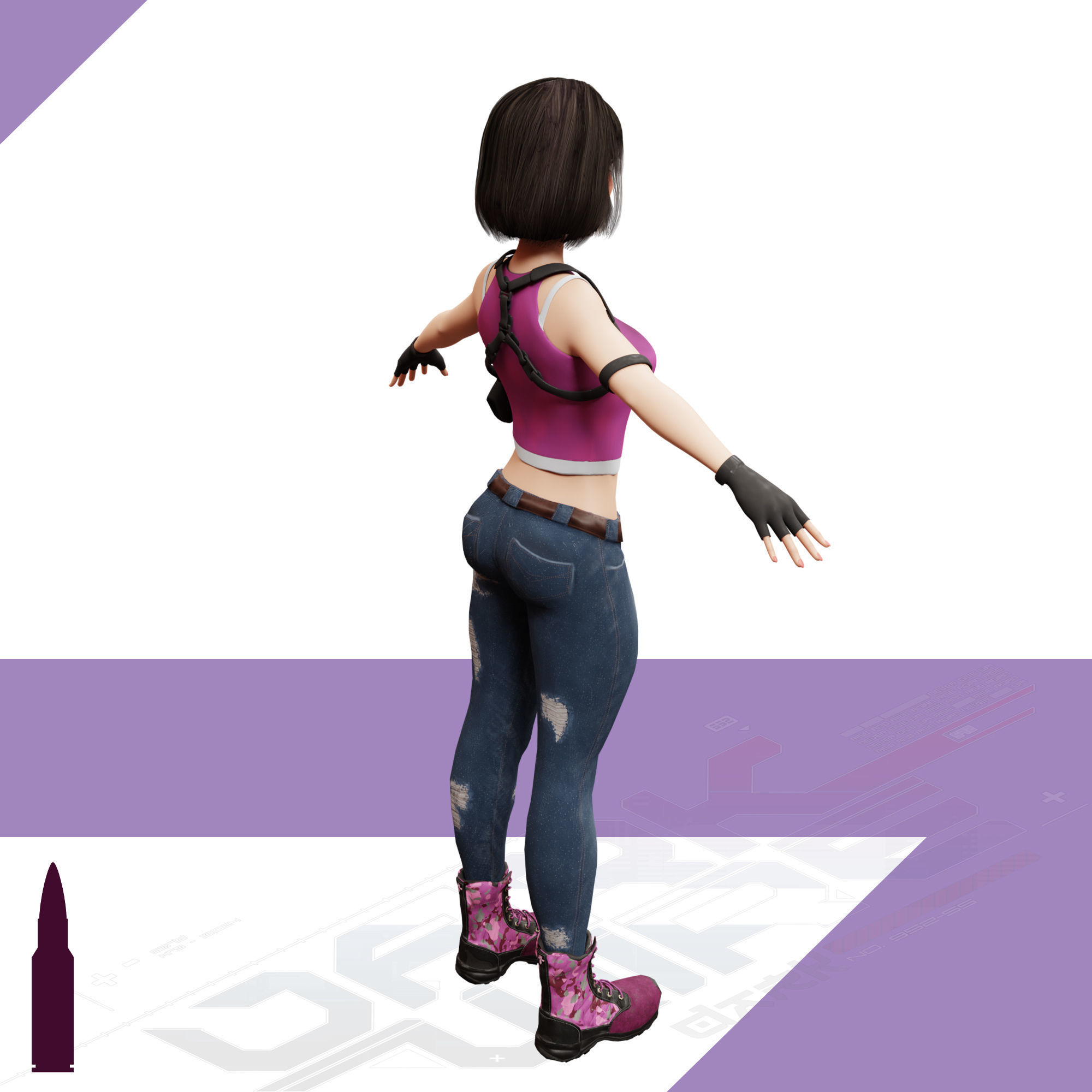 Naughty Girl - Game Ready Low-poly Character Low-poly 3D model_8