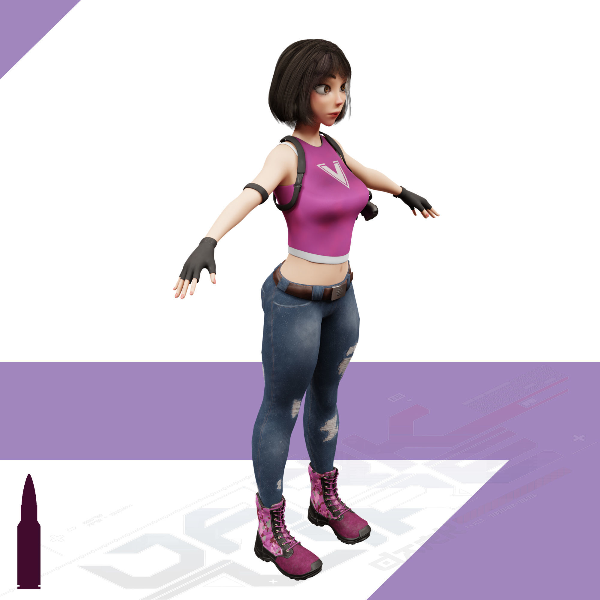Naughty Girl - Game Ready Low-poly Character Low-poly 3D model_7