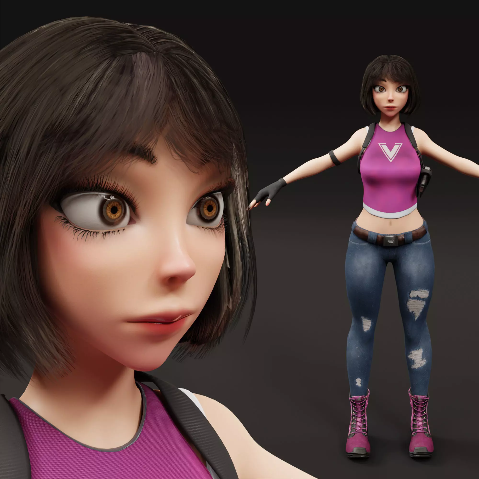 Naughty Girl - Game Ready Low-poly Character Low-poly 3D model_0