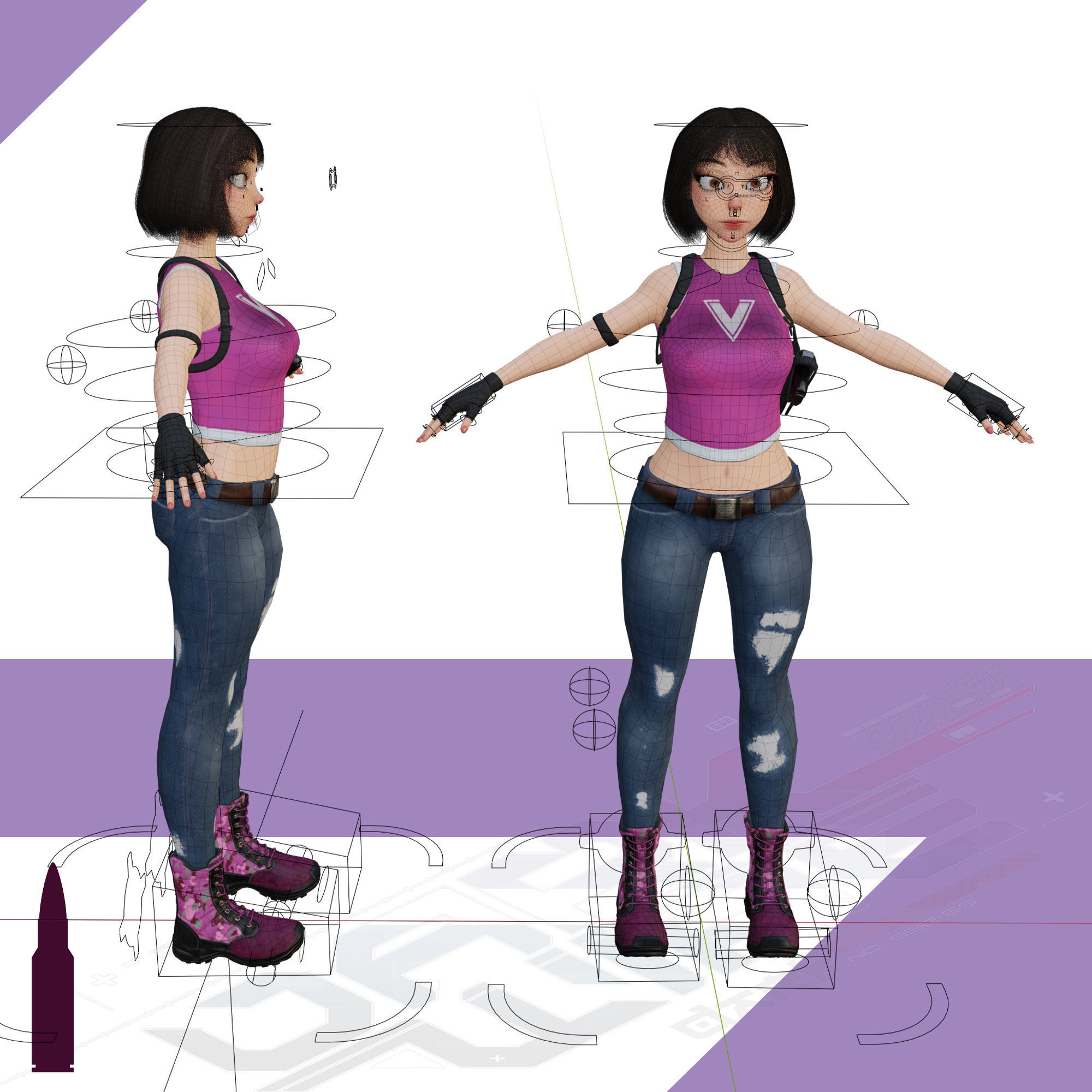 Naughty Girl - Game Ready Low-poly Character Low-poly 3D model_12