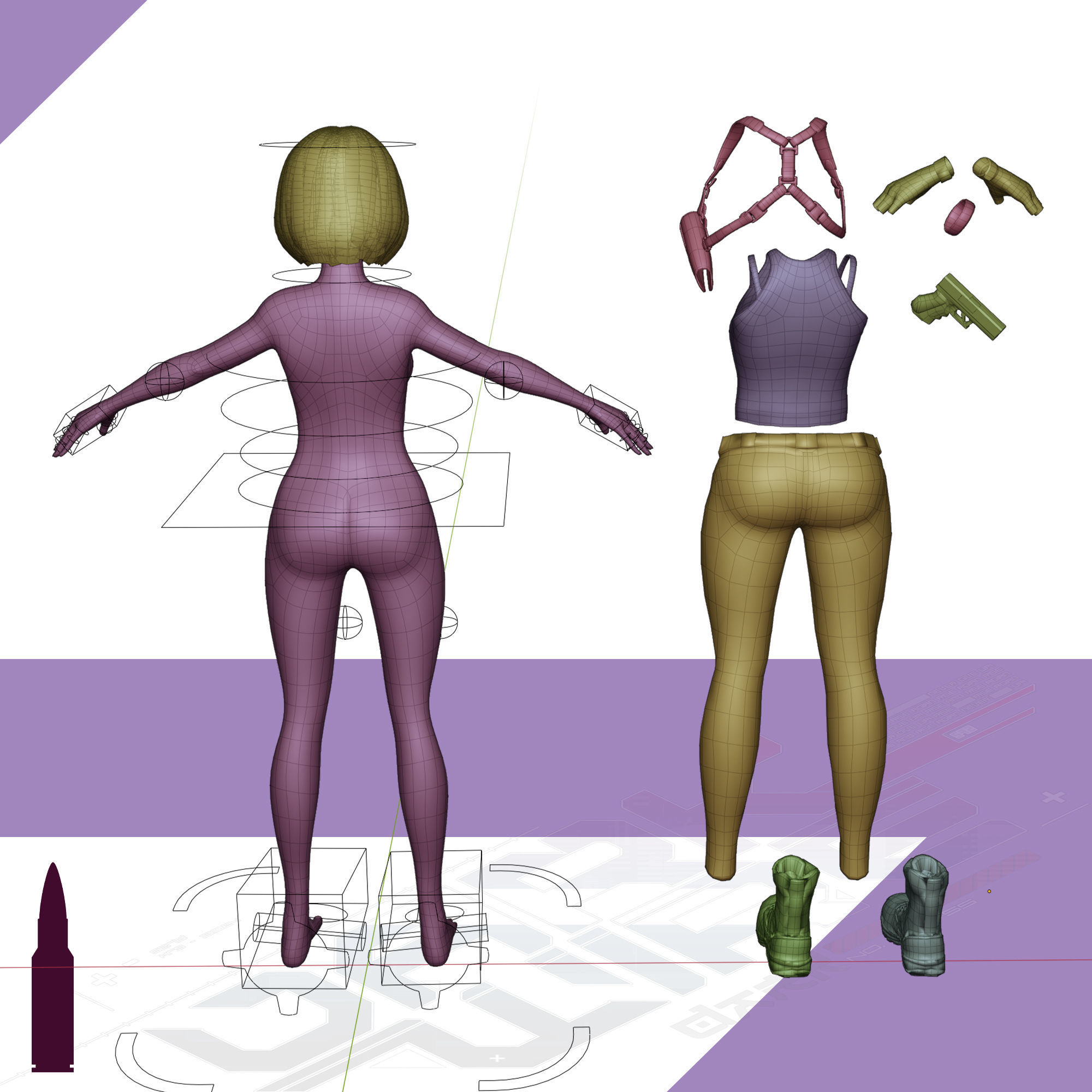 Naughty Girl - Game Ready Low-poly Character Low-poly 3D model_17