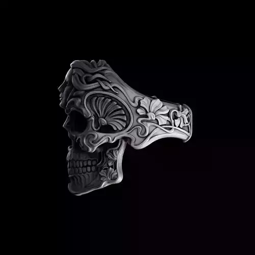 RIng Skull in Art Nouveau style