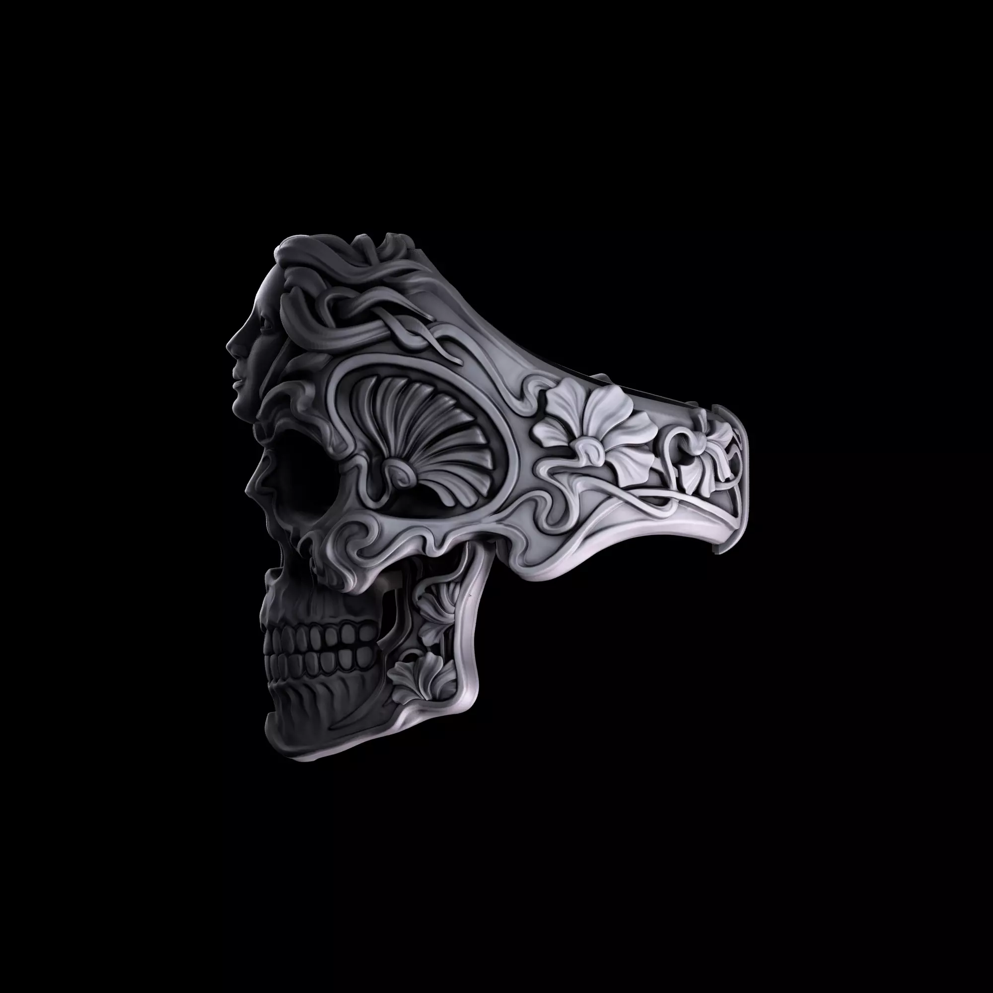 RIng Skull in Art Nouveau style 3D print model_0