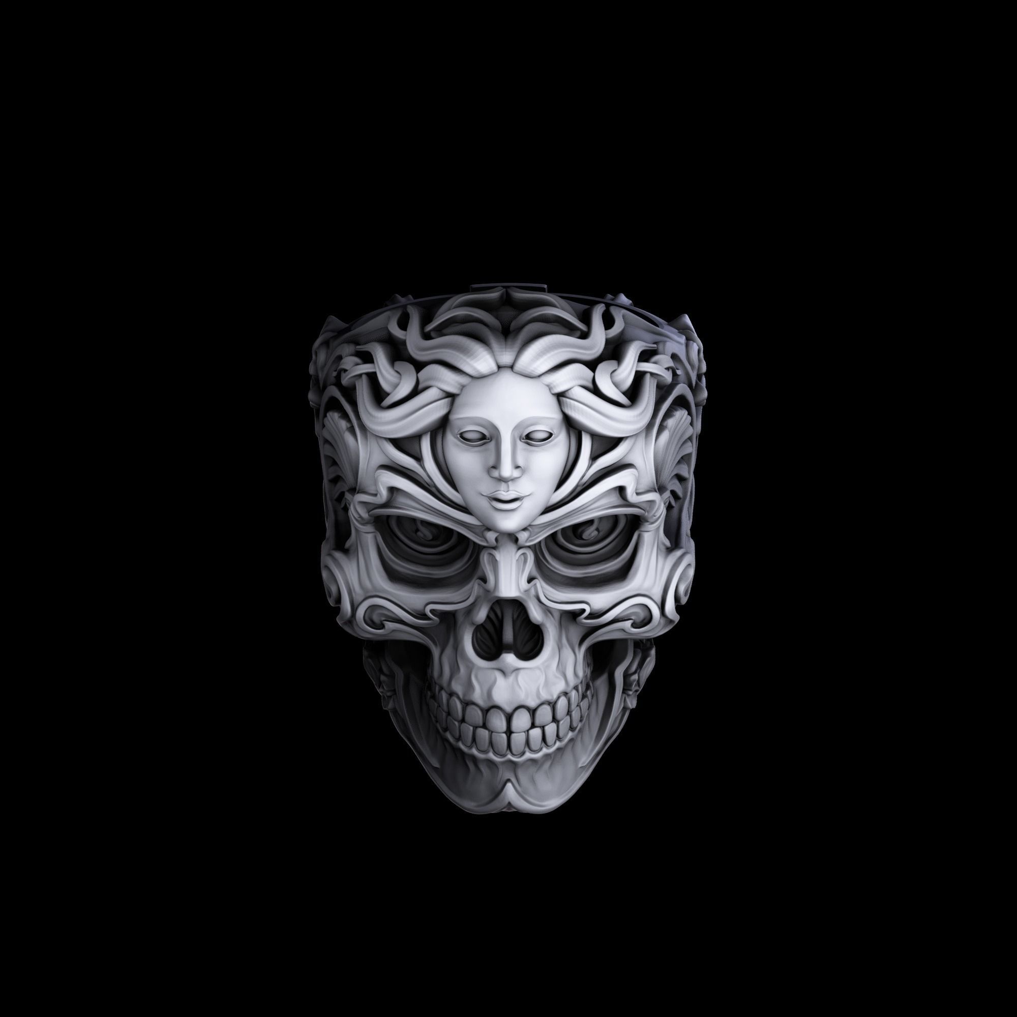 RIng Skull in Art Nouveau style 3D print model_4