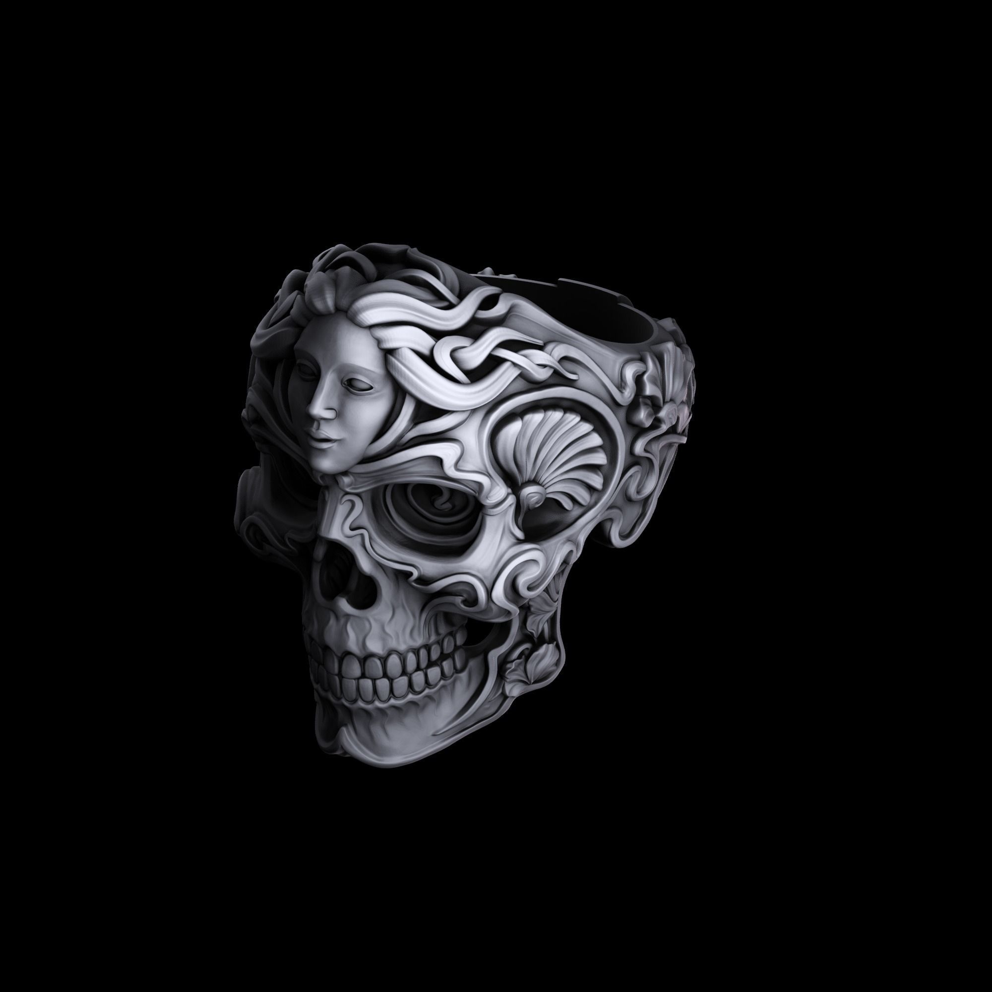 RIng Skull in Art Nouveau style 3D print model_6