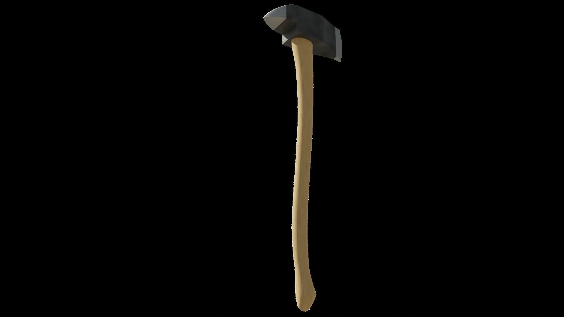 Axe with wooden handle Low-poly 3D model_3
