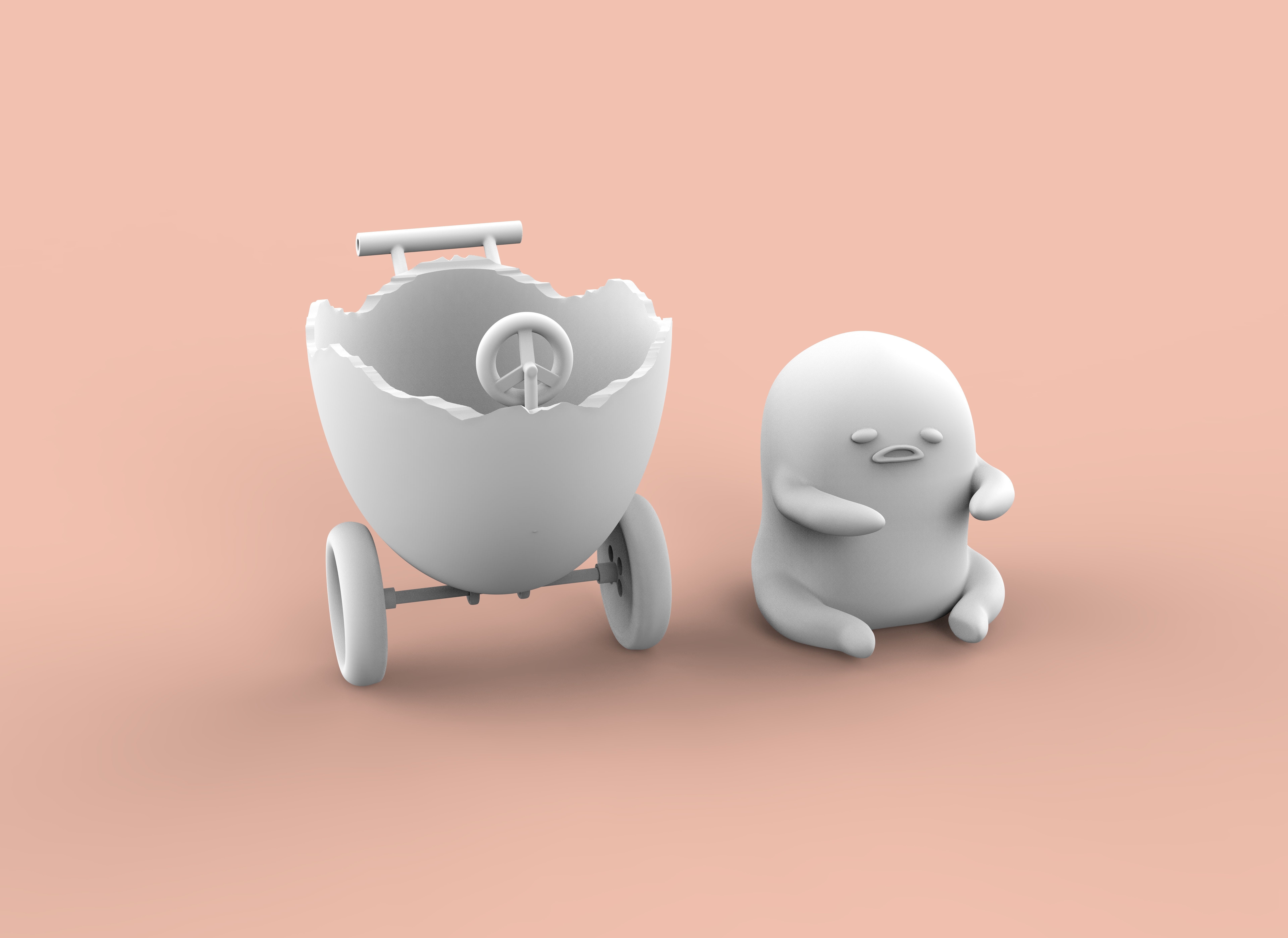 GUDETAMA AND CAR - GUDETAMA MAS CARRITO  3D print model_3