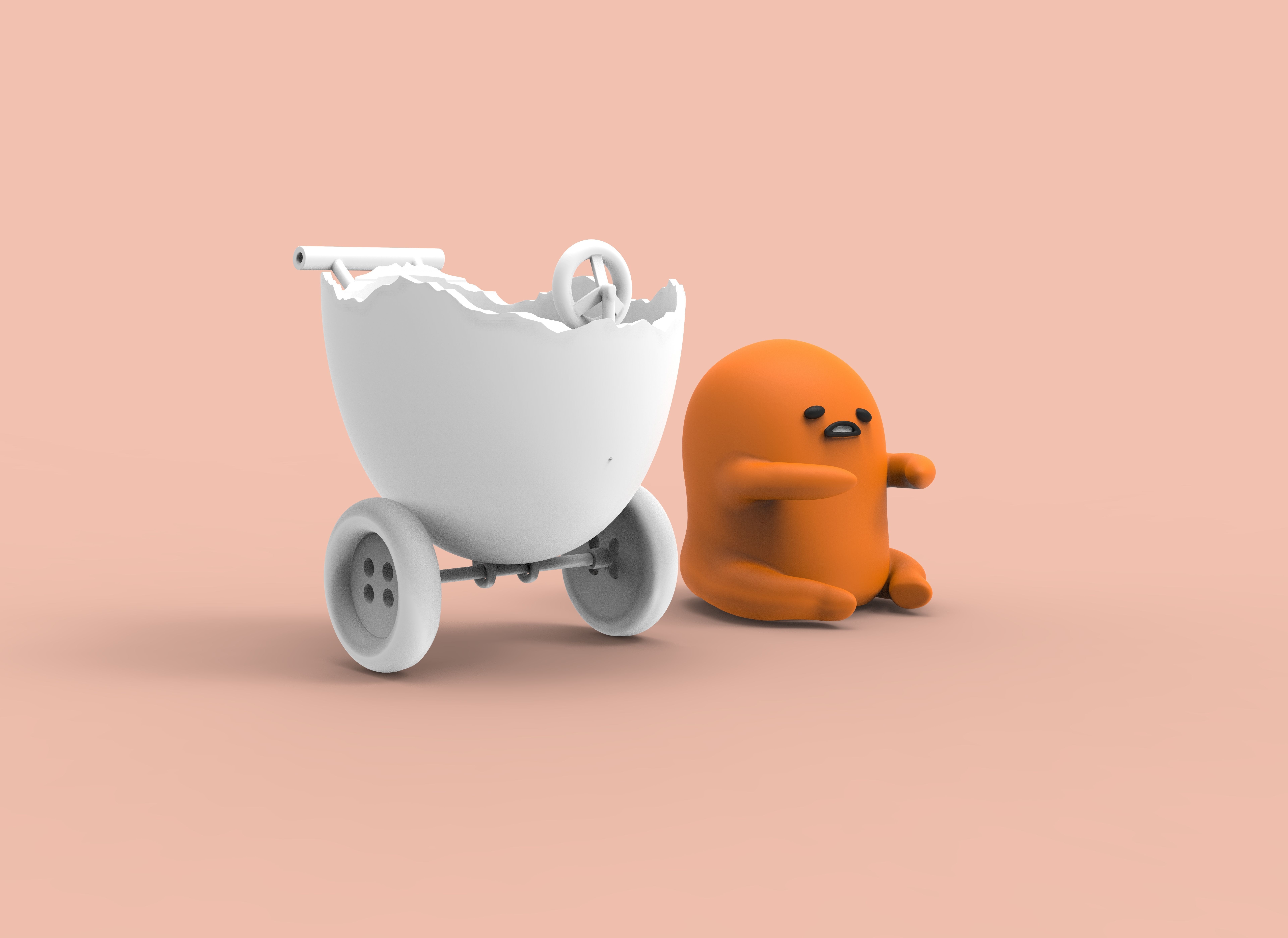 GUDETAMA AND CAR - GUDETAMA MAS CARRITO  3D print model_13