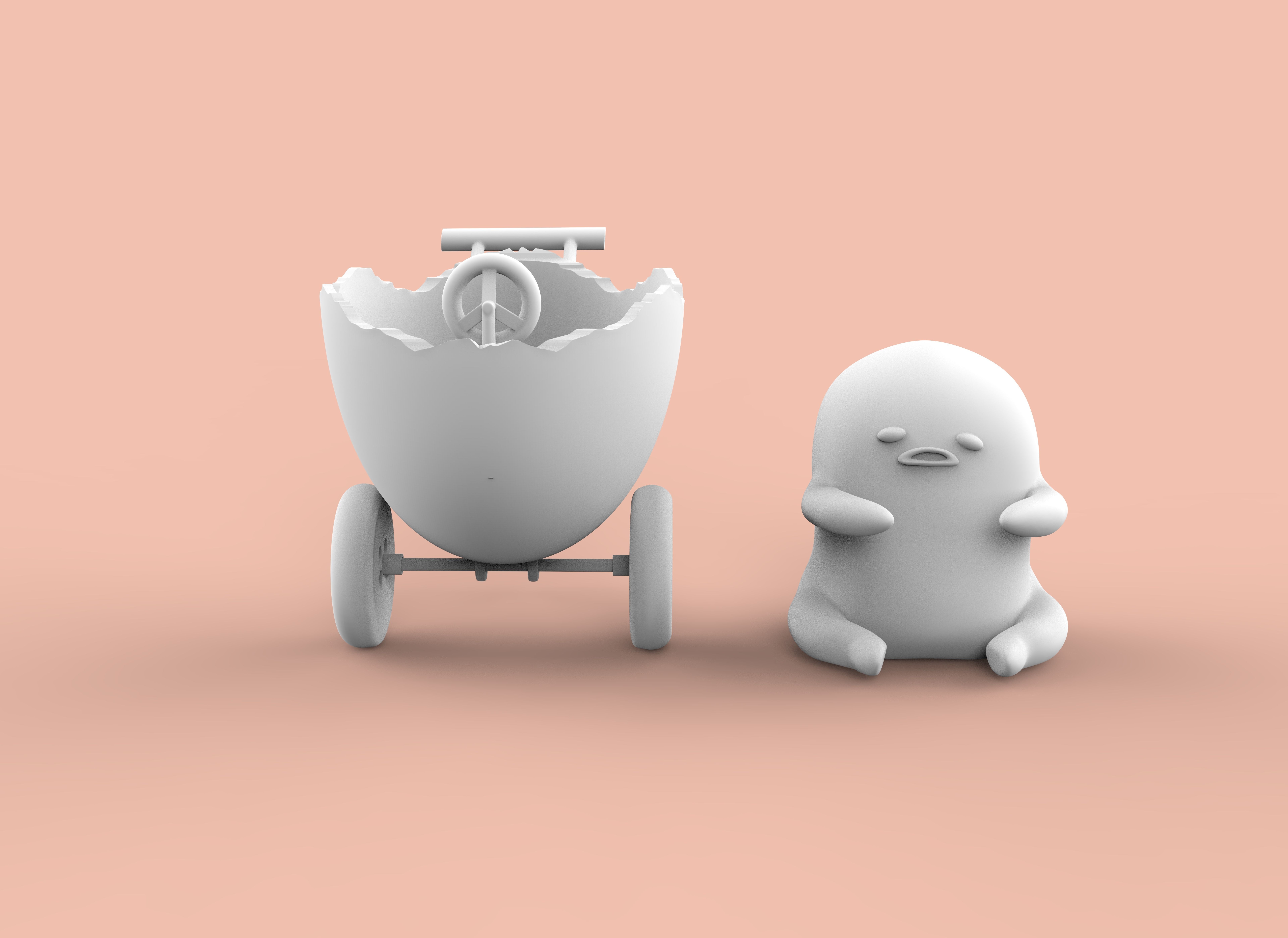 GUDETAMA AND CAR - GUDETAMA MAS CARRITO  3D print model_2