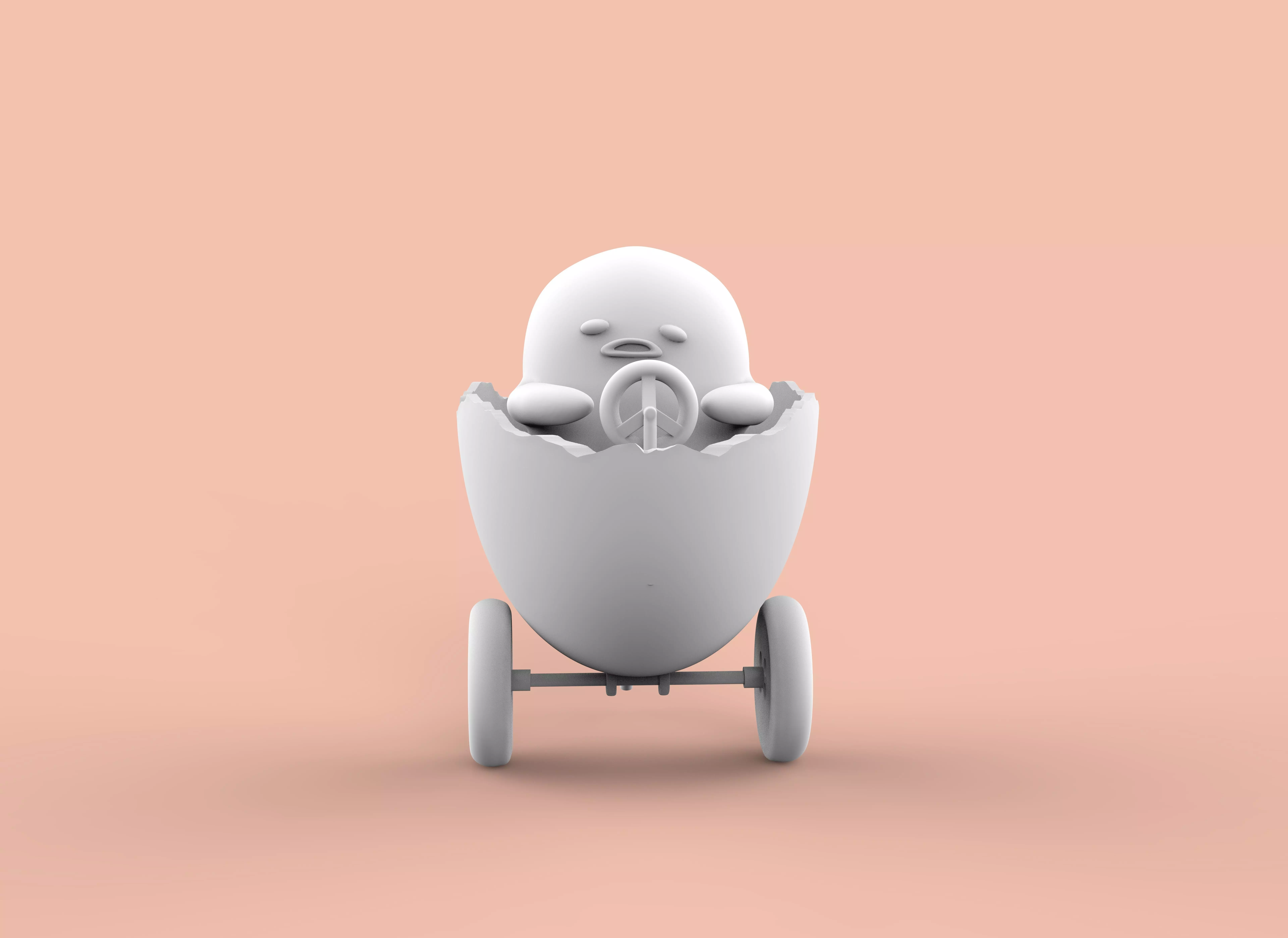GUDETAMA AND CAR - GUDETAMA MAS CARRITO  3D print model_0