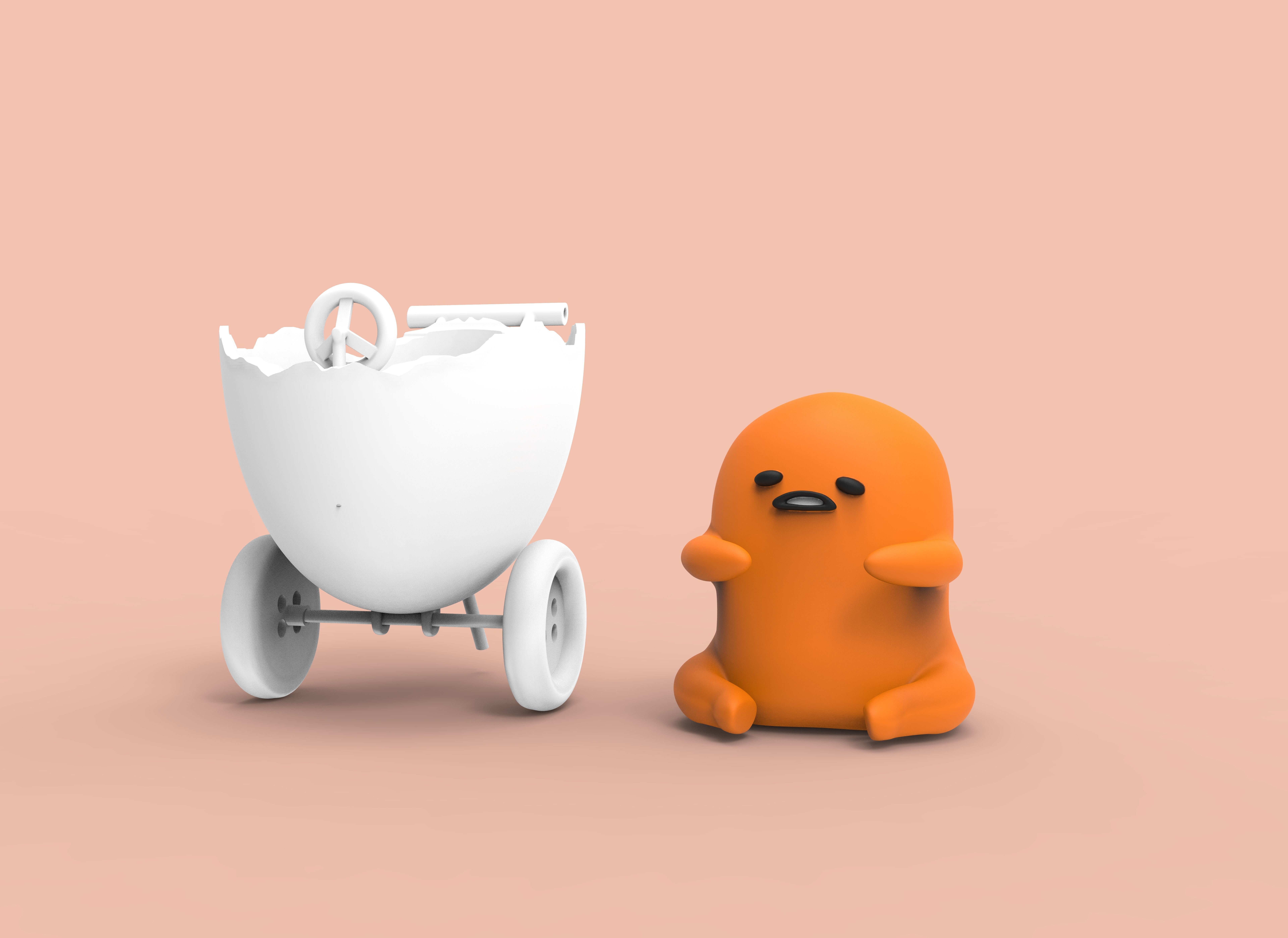 GUDETAMA AND CAR - GUDETAMA MAS CARRITO  3D print model_11